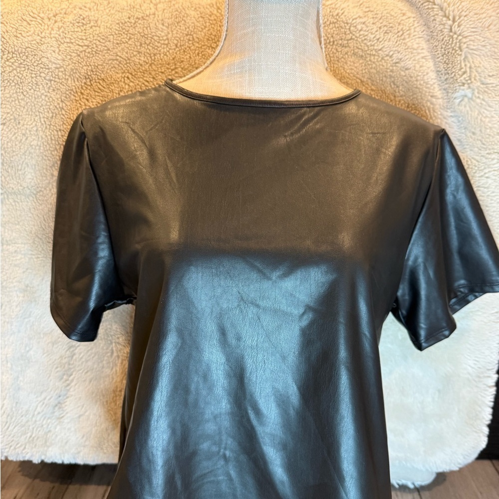 NWOT, Zenana Outfitters Black Faux Leather Short Sleeve Top